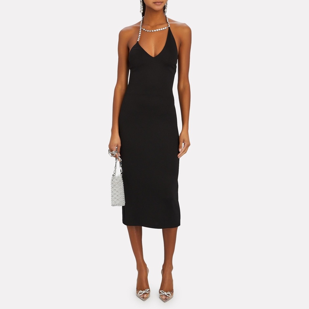 NWT Area Crystal Embellished Halter Midi Dress Size Small
